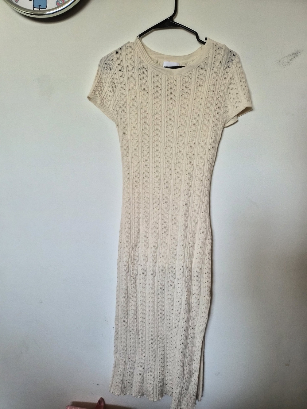 Cream Short-Sleeve Knit Midi Dress